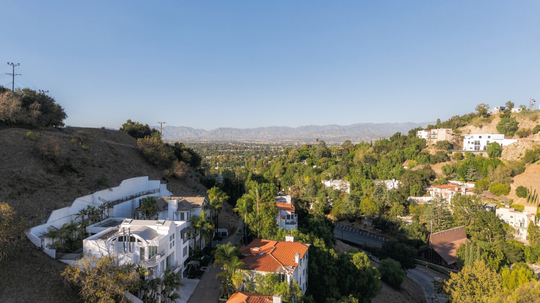 Aerial of the hillside homes and the Valley beyond