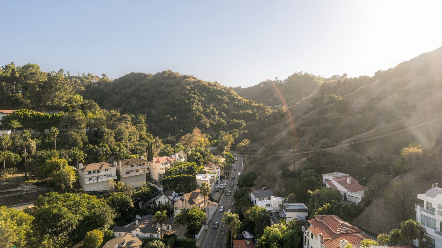 Aerial down the canyon toward Ventura Boulevard